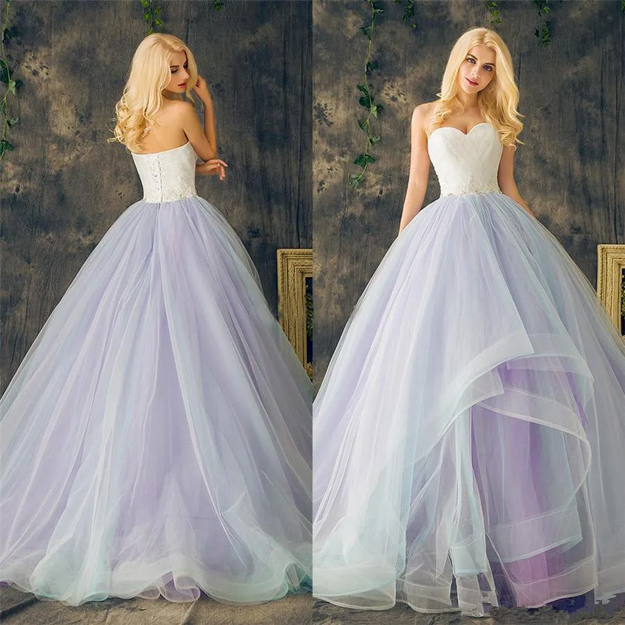 

Sweetheart Lace up Ball Gown Purple Plus Size Multi Color Layers Skirt Wedding Dresses Crystal Beading Lace Organza Bridal Dress