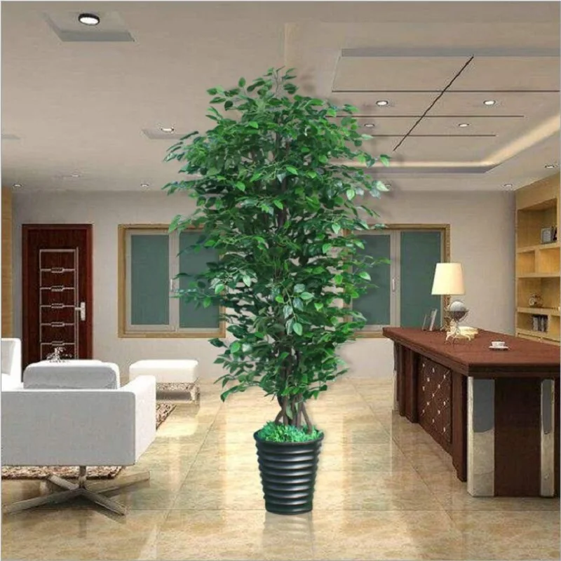 Искусственные цветы комнатное зеленое растение поддельное дерево зеленое banyan дерево искусственное растение горшок культура пластиковые декоративные без горшка
