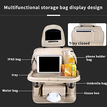 

Car Backseat Organizer Foldable Table Holder PU Leather Kick Mat for Bottle Tissue Box Kid Toys F-Best