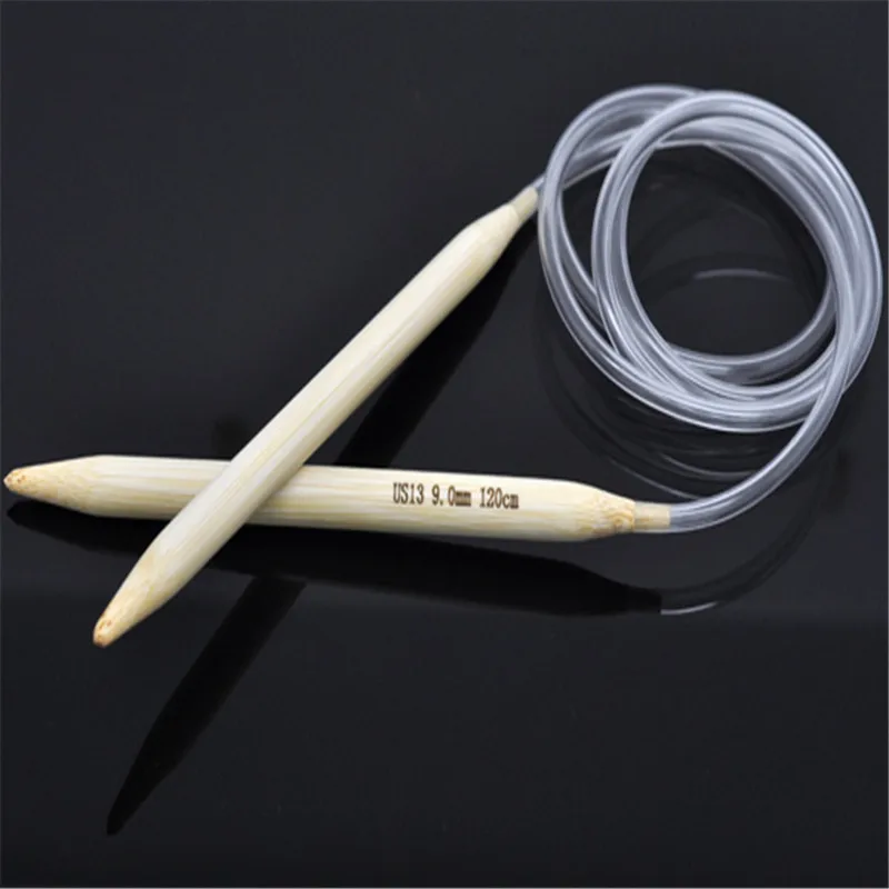 

9mm Natural Bamboo Circular Knitting Needles Transparent Tube Crochet Hooks Set DIY Crafts Sewing Embroidery Tool 120cm Long,1PC