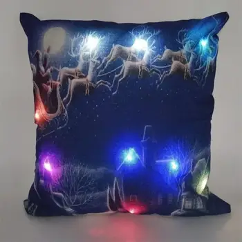

Glow Light LED Christmas Theme Series Elk Deer Santa Claus Bell Tree Pillow Holder Car Sofa Cushion Cover Home Art Design
