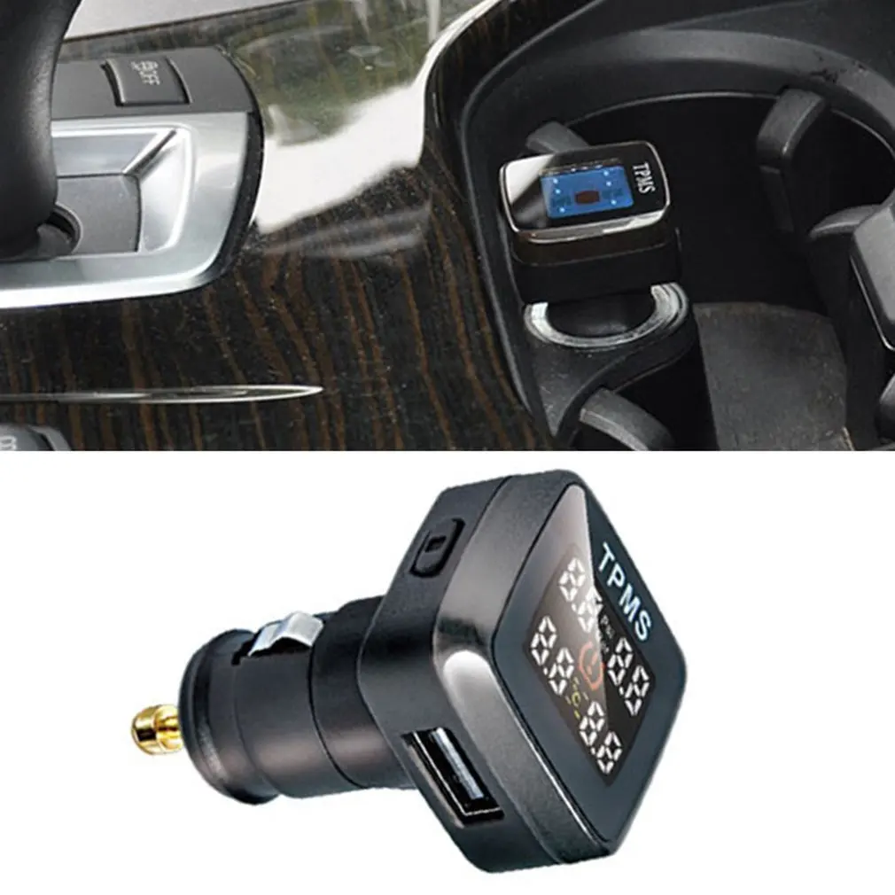 Universal Car TPMS Real Time Tire Pressure Monitoring System Cigarette Lighter LCD Digital Display Auto Security Alarm System