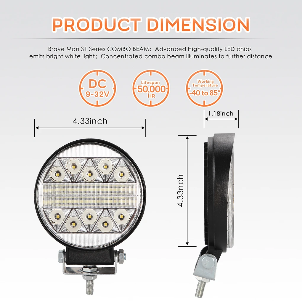 2PCS 4Inch 102W Round Truck Waterproof Ultra-Thin Off-Road Vehicle Spotlight LED Flashing Working Light