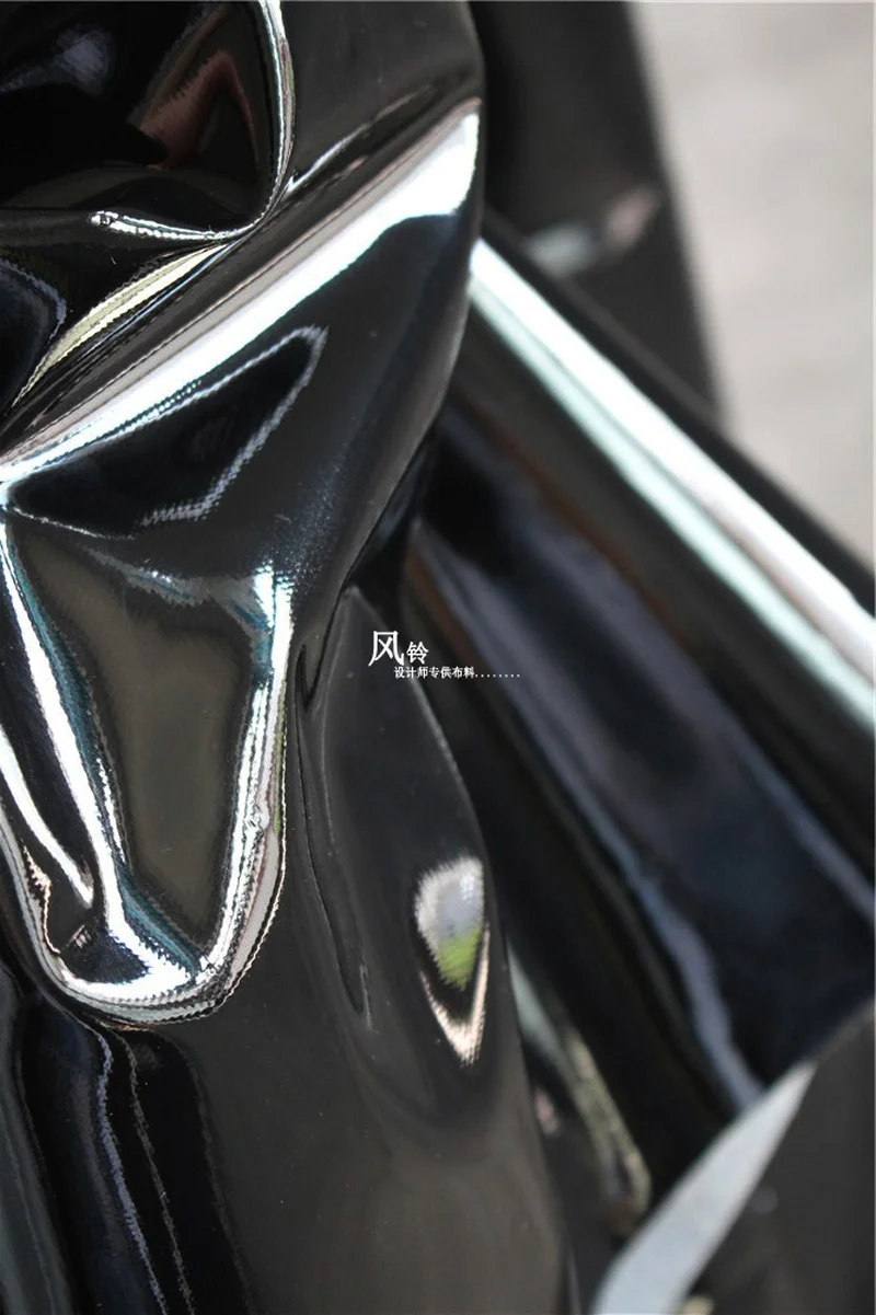 Glossy Synthetic Leather Fabric Black Smooth DIY Patches Bags Jacket Coat Stage Cosplay Decor Clothes Designer Fabric