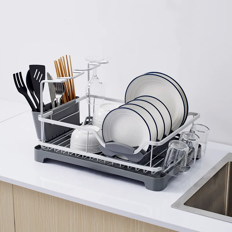 

Aluminium Alloy Dish Drying Rack Drain Holder Kitchen Storage Shelf Sink Drainer Plates Folks Container Organizer Accessories