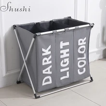 Shushi hotselling water proof three grid laundry organizer bag dirty hamper Collapsible home basket storage
