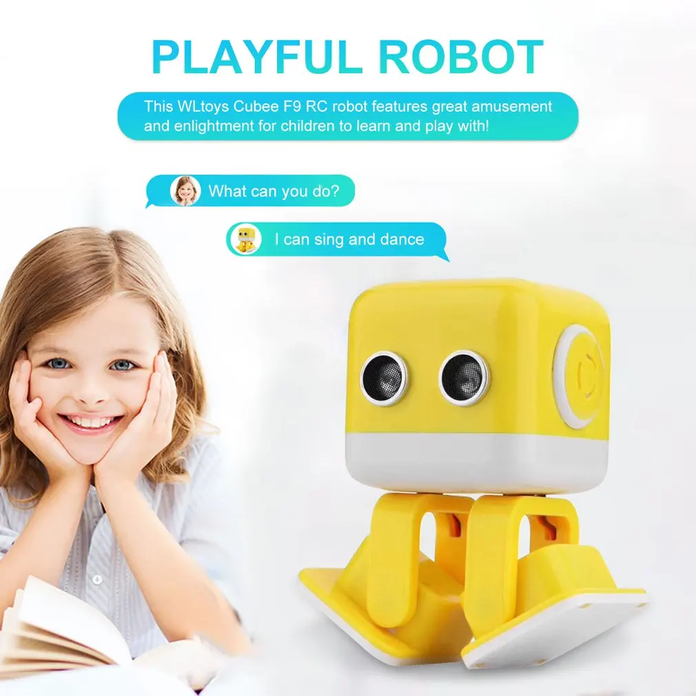 WLtoys Cubee F9 Интеллектуальный мини-робот для ходьбы, музыкальный танцевальный светильник, детская игрушка, программирование, приложение, дистанционное управление, препятствие, авои танец