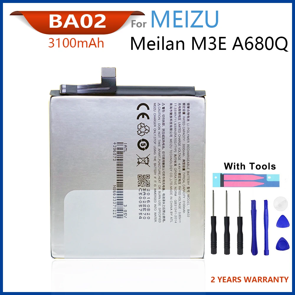 100% Оригинальный аккумулятор 3100 мАч BA02 для телефона Meizu Meilan M3E новейшее