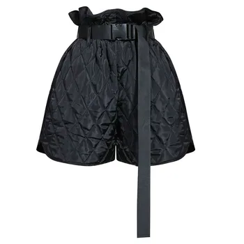 

XUXI Spring Autumn 2020 Korean Black Women's Flyer Bandage Short Pants Spacious New Belt High Pants Loose Fashion Tide FZ0822