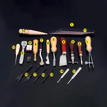 

Professional Leather Craft Tools Kit Hand Sewing Stitching Punch Carving Work Saddle Set Accessories DIY Tool 18pcs