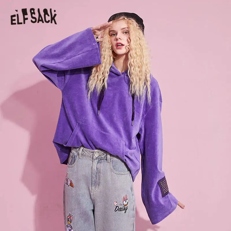 ELFSACK Harajuku Purple Applique Casual Oversize