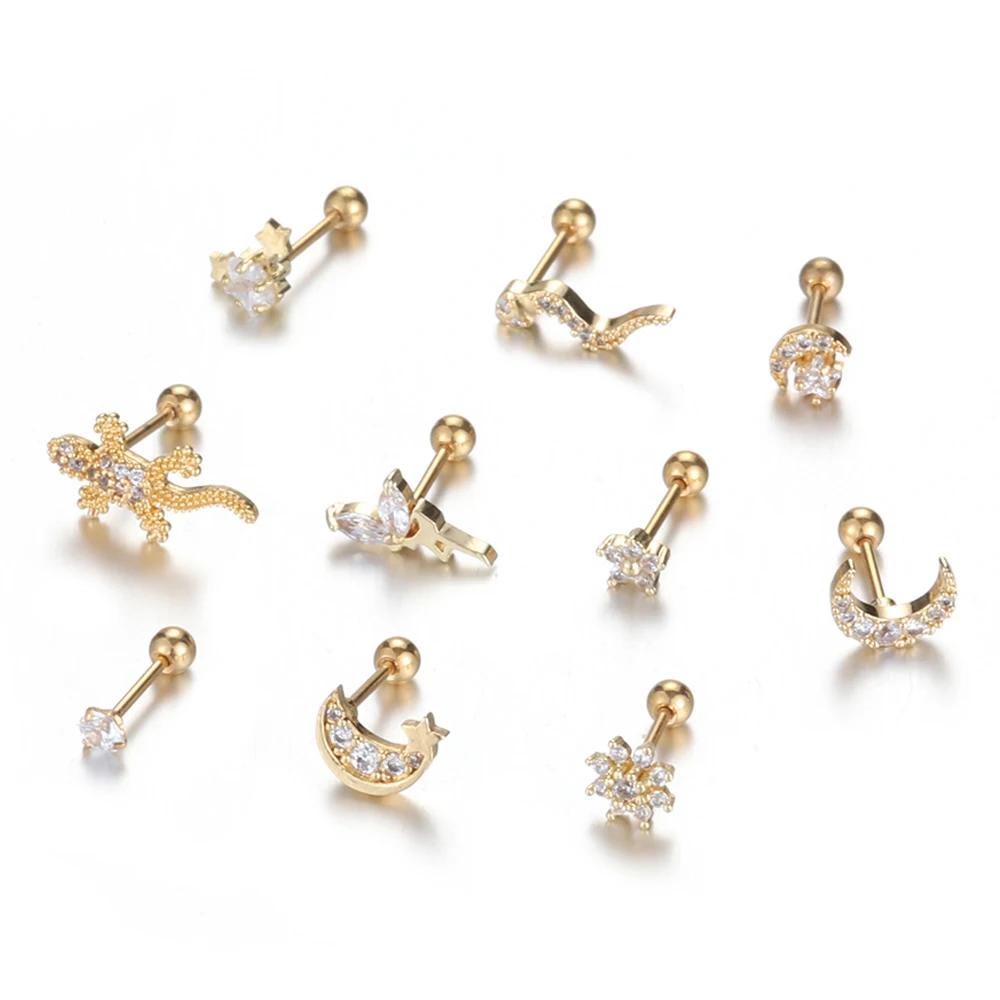 20 г серьги из нержавеющей стали шпилька закручивающаяся задняя часть Стад Змея Ящерица Цветок Луна для хряща ушной раковины шпилька спираль Конч пирсинг серьги ювелирные изделия