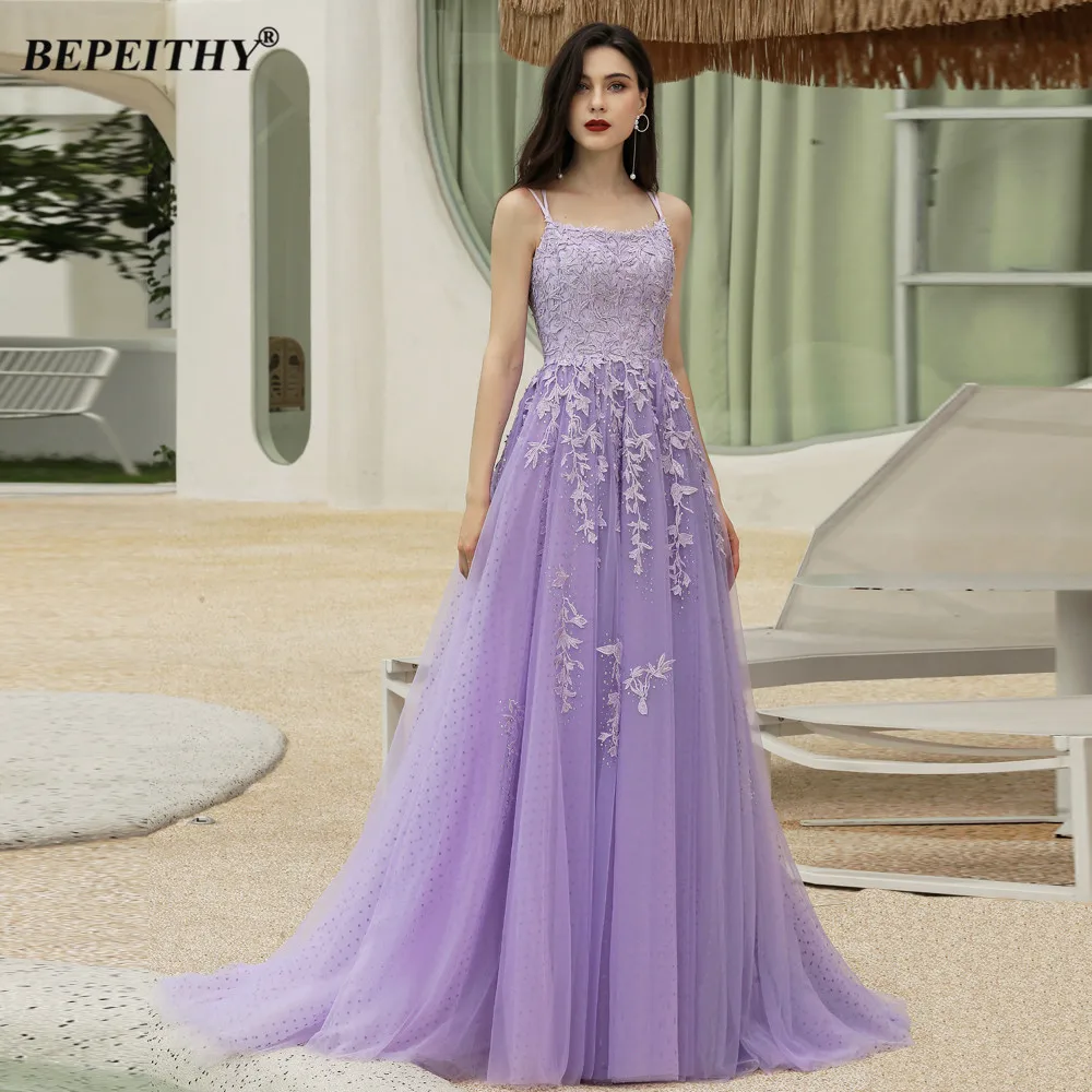 

BEPEITHY Strapless A-Line Prom Dresses Sweep Train For Women Custom Made Purple Long Evening Gown Party Open Back Plus Size Girl