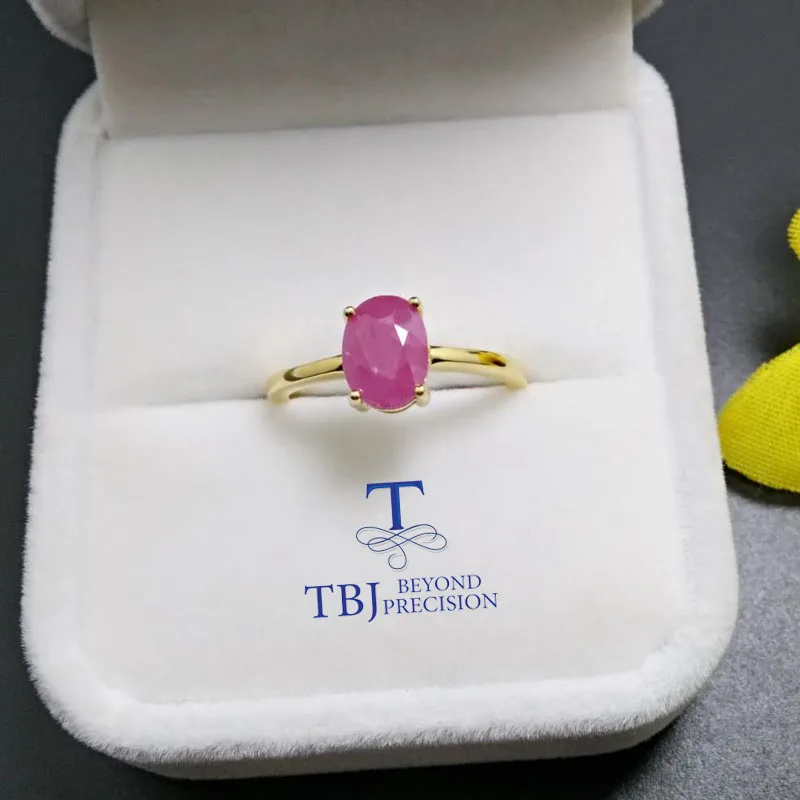 TBJ, натуральный настоящий Рубин драгоценный камень кольцо из серебра 925 пробы Желтое золото хорошее ювелирное изделие цвет для женщин с подарочной коробкой