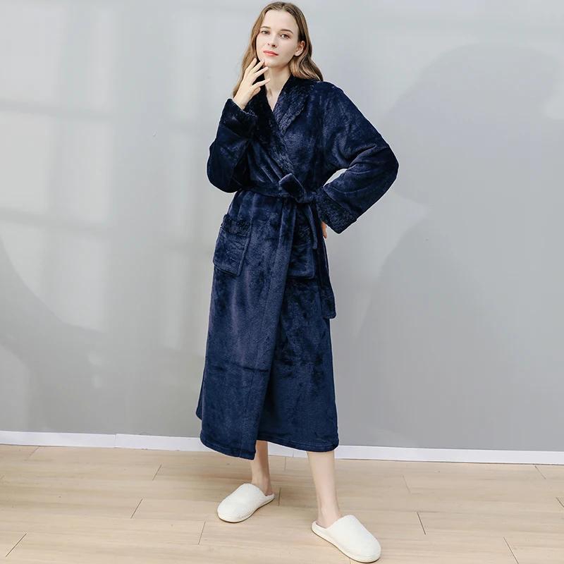 Extra Long Thick Waffle Coral Fleece Winter Warm Bath Robe Men Women Flannel Kimono Bathrobe Male Dressing Gown Mens Nightwear pajama pants