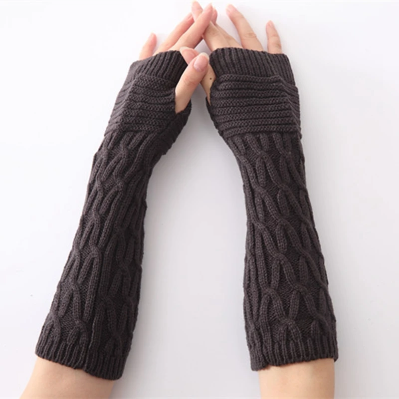 Winter Women Arm Warmer Knitted Sleeve Long Knitted Fingerless Gloves Casual Warm Soft Female Mittens Gloves 