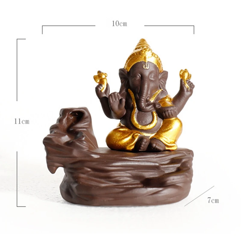 Red Elephant God Ganesha Backflow Incense Burner India Censer Stick Holder Meditation Ornaments Home Office Decor Crafts