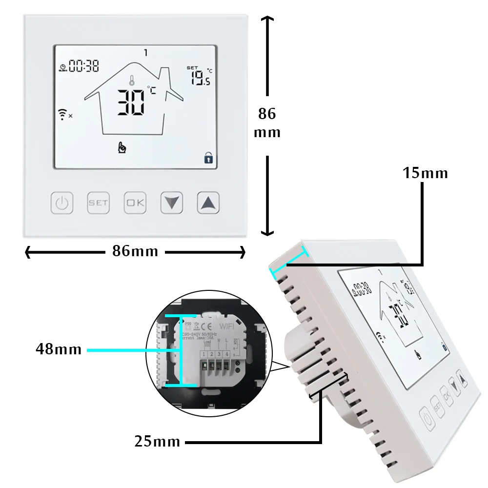 16A WIFI Thermostat Smart Room Thermostat Electric Floor Heating Temperature Controller Voice Works with Alexa Google Home Tuya