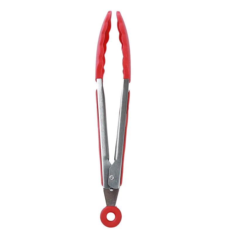 red 9in Силиконовые кухонные щипцы из нержавеющей стали для приготовления салата, сервировки барбекю, щипцы для выпечки, не нагреваются, зажим для выпечки, щипцы, инструменты для приготовления пищи - Цвет: red 9in