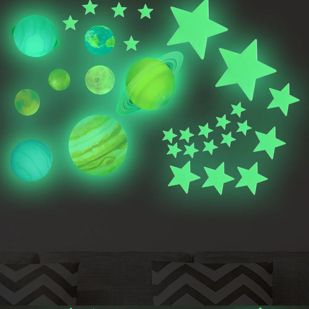 100 шт светящаяся планета карта светящиеся звезды Детская комната украшения стены стикеры флуоресцентный Настенный декор наклейки для украшения дома