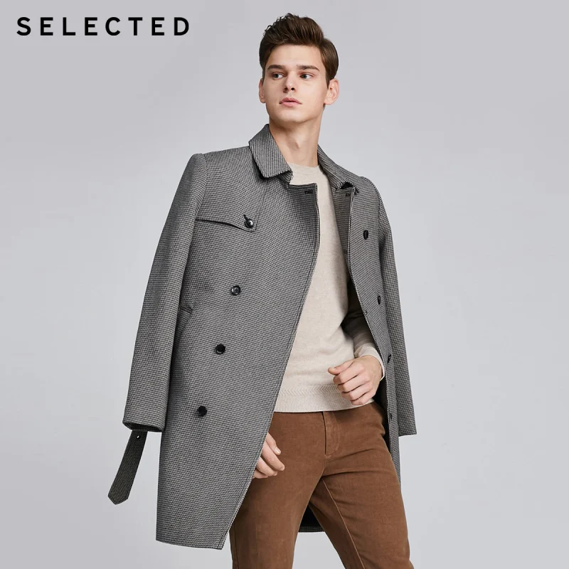 SELECTED Men's Winter Houndstooth Double-breasted Woolen Coat S|419427536 SELECTED Men's Winter Houndstooth Double-breasted Woolen Coat S|419427536