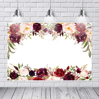 

Birthday Photography Backdrop White Red Burgundy Flowers Branch White Wall Custom Photo Background Studio Backdrop Vinyl