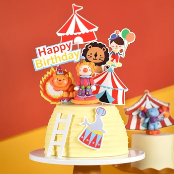 

Cakelove Clown and Circus Cake Topper Pink Blue Balloon Happy Birthday Decoration for Children's Day Party Baking Supplies Cute