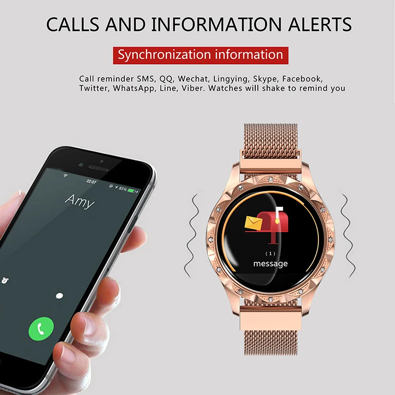 Round Smart Bracelet for Women Waterproof Blood Pressure Heart Rate Measuring DQ-Drop Round Smart Bracelet for Women Waterproof Blood Pressure Heart Rate Measuring DQ-Drop