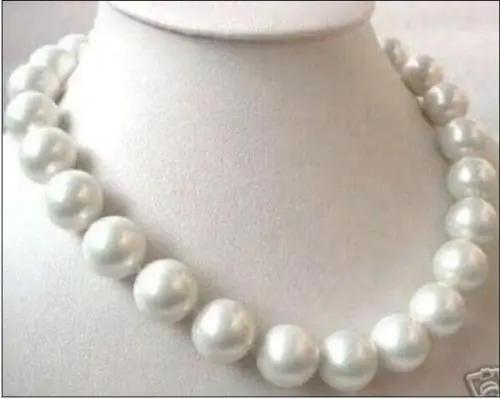 HOT# Wholesale > 12MM natural south sea genuine white round pearl necklace