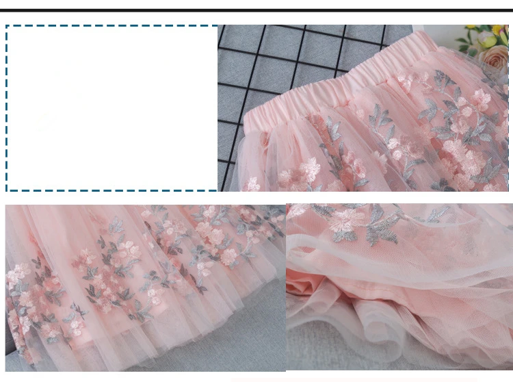 3-13yrs Big girls tutu skirt princess embroidery girls skirts Princess Tulle Skirt Ball Gown children clothes