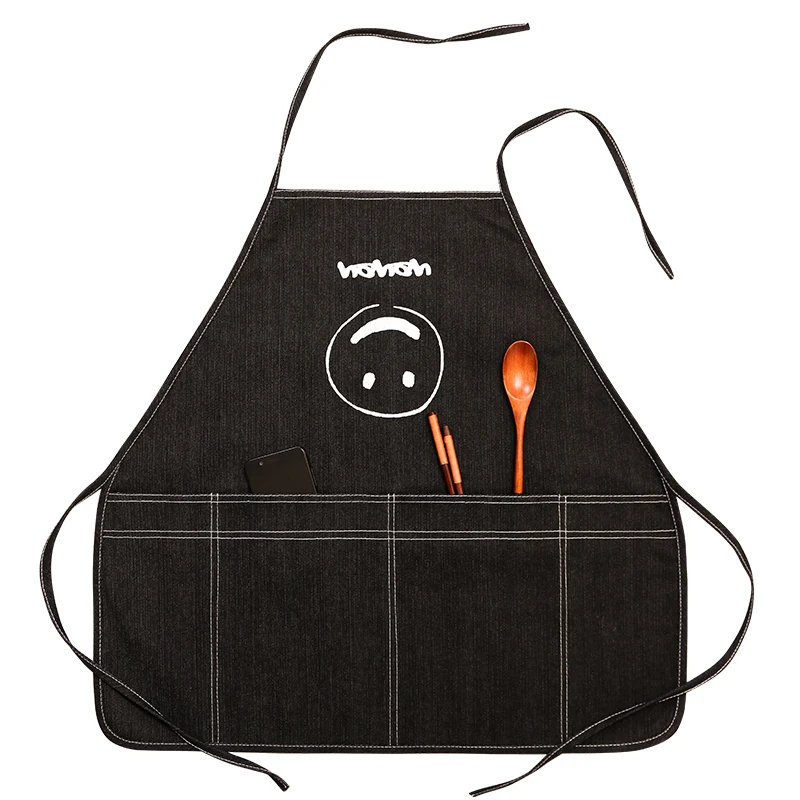 

Korean fashion denim apron coffee shop hairdressing restaurant creative painting men and women overalls children custom logo