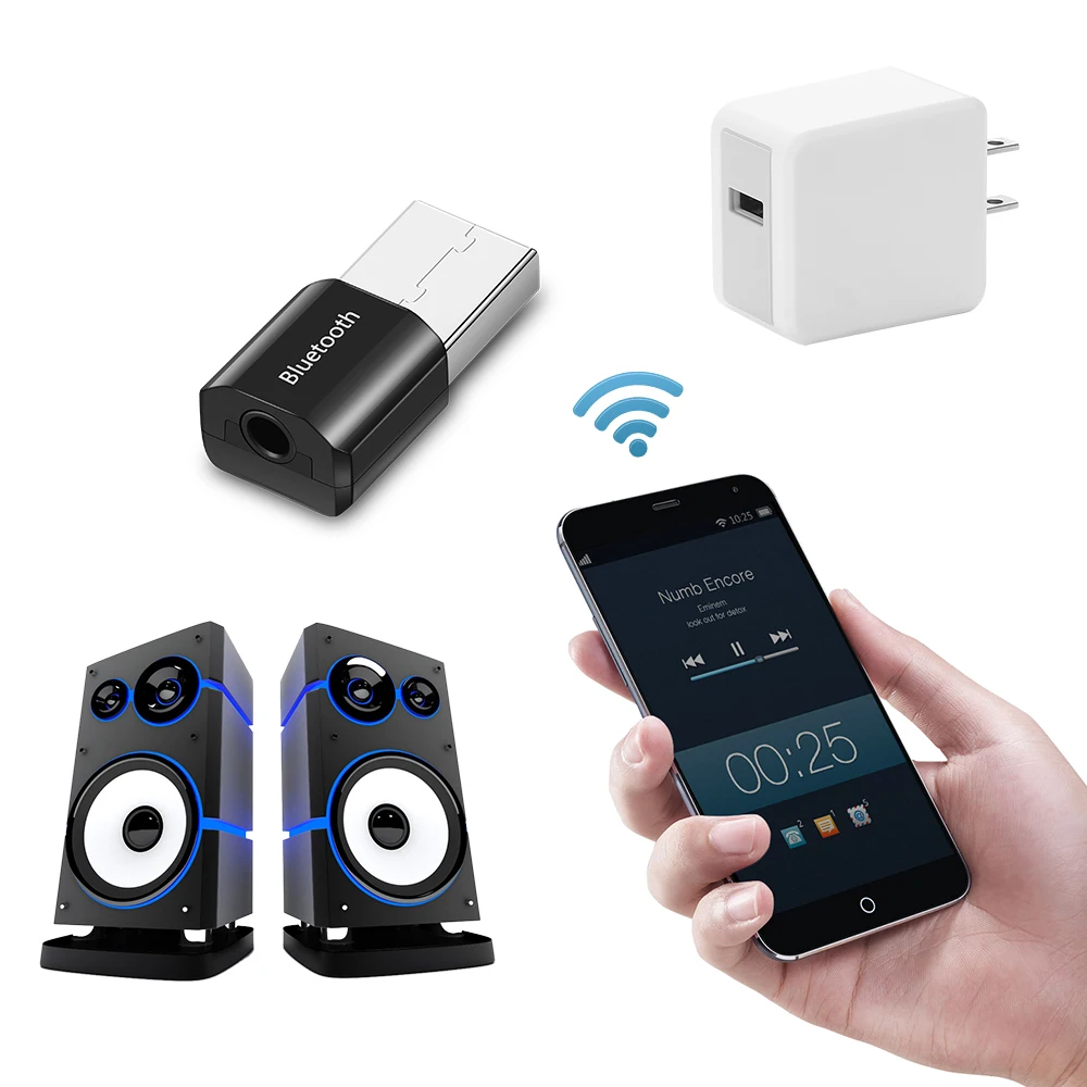 FORNORM Мини Bluetooth аудио приемник стерео портативный 3,5 мм Музыкальный адаптер USB подзарядка для автомобиля беспроводные колонки звук