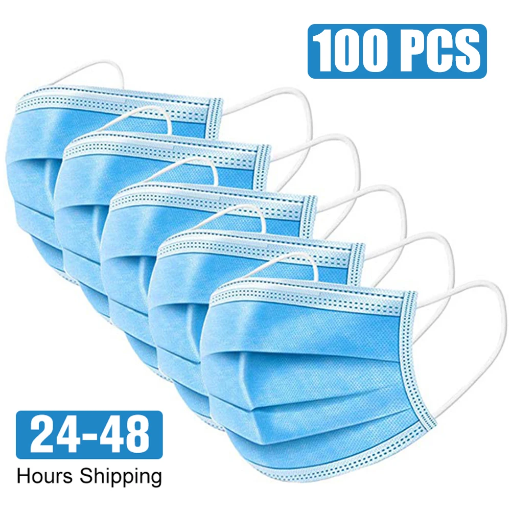 

100pcs Face Mouth Anti-Pollution Mask Disposable Protect 3 Layers Filter Dustproof Earloop Non Woven Mouth Masks Fast Shipping