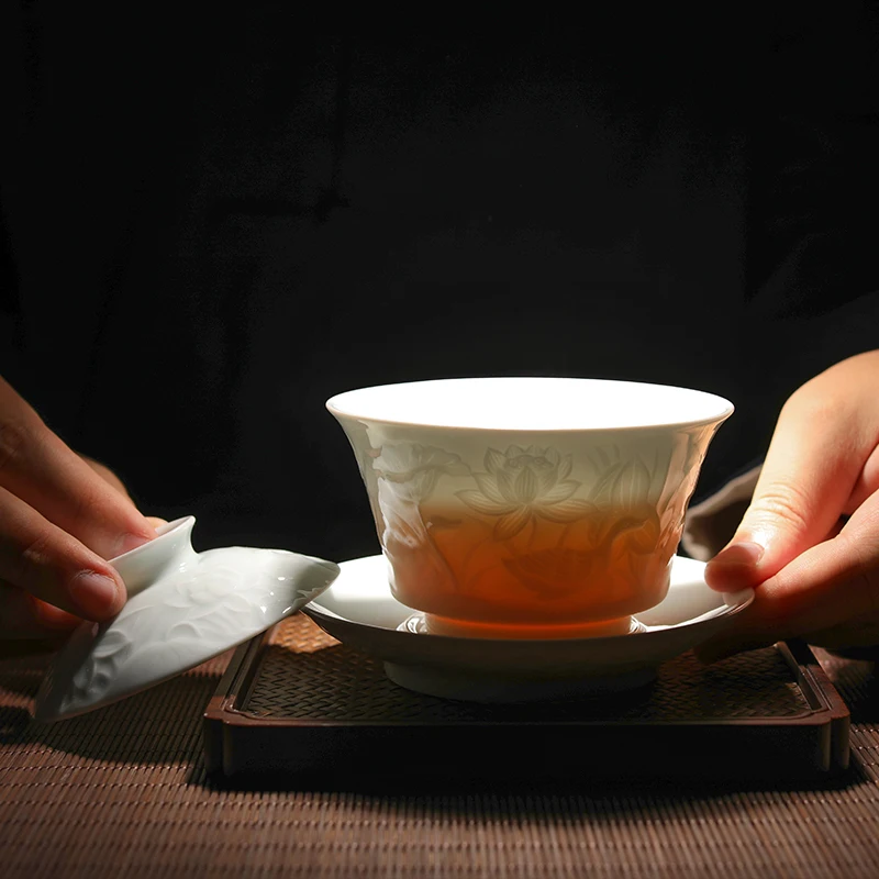 Guan Fu Museum One Product Blue Lotus Ching Tea Set Tureen Suit Jindezhen Household Sip Cup Kung Have | Дом и сад