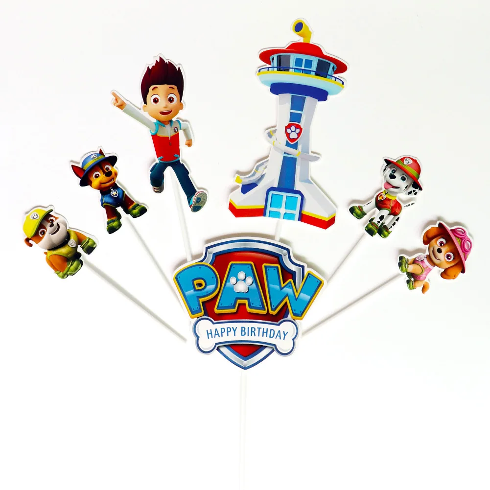 Paw Patrol Cake Decoration Set Children's Birthday Party Plug-in Cartoon Figures Baking Supplies Kids Anime Kawaii Cup Cake Card