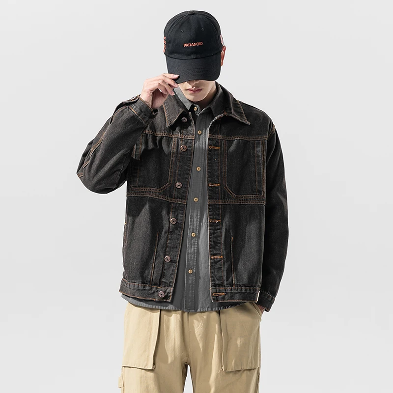 

Autumn Spring 2020 Plus size 5XL 4XL-L DARK GREY Denim Jeans Jacket Men Stand Collar Casual Fashion Clothes