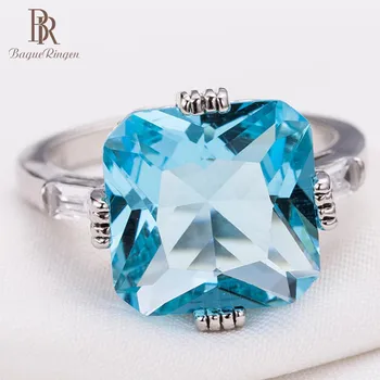

Bague Ringen NEW HOT SALE High Quality Finger Jewelry for Lady Engagement Princess ring Inlaid Shallow Sea Blue Topaz Gift Party