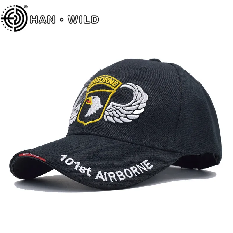 [HAN WILD] 101st Airborne Division бейсбольная кепка мужская армейская Кепка папа Кепка AIR FOREC Спортивная тактическая Кепка Bone Snapback теннисная Кепка s - Цвет: Черный
