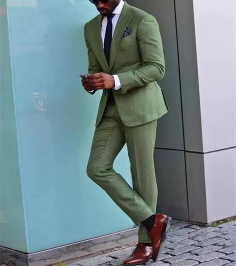 

Amy Green Men Suits for Wedding Beach Terno Slim Fit Groom Custom Made 2 Pieces Tuxedo Business Suit Vestidos(Jacket+Pant)