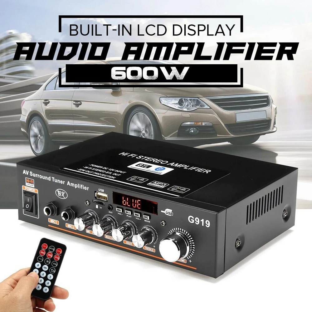 Домашний мини усилитель звука G919 12 В/220 В bluetooth стерео мощности FM SD Hi Fi 2 канала