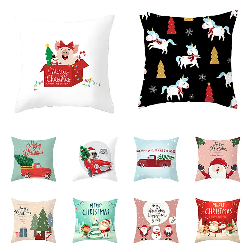 Чехол для подушки с рисунком Санта-Клауса, оленя, щенка, милые наволочки с рождественскими узорами, декоративный чехол для подушки из полиэстера, чехол для подушки