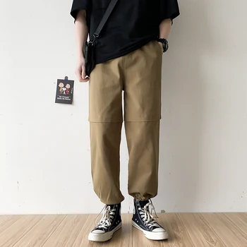 

2020 Spring And Autumn New Men's Solid Color Elastic Beam Pants Fashion Casual Loose Straight Pants Black / Coral Red M-2XL