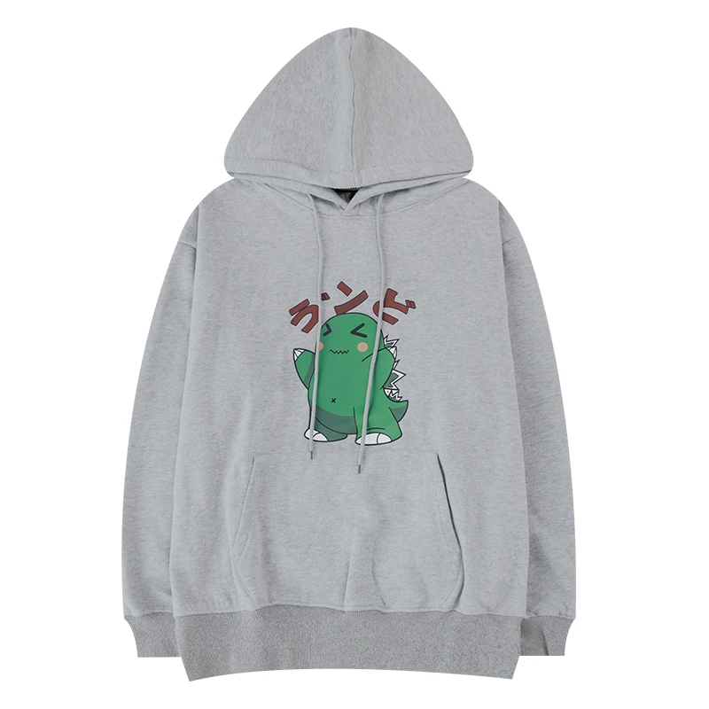 Mens Hooded Sweatshirt European Version of The Loose Hooded Fashion Tide Coat Great White Shark Logo Gray