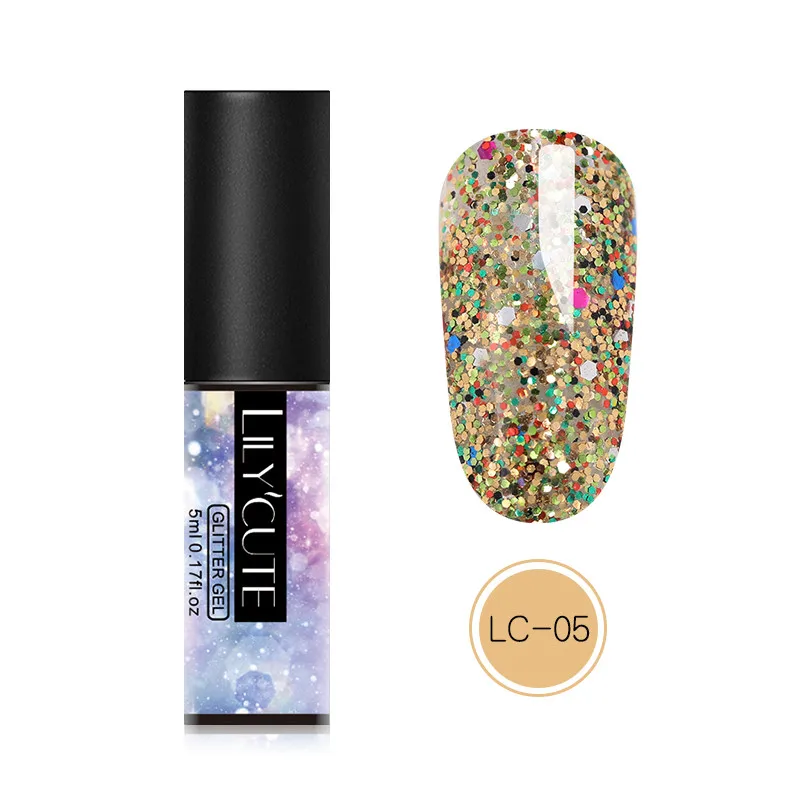 glitter LC-05 LILYCUTE 5 мл Блестящий Гель-лак для ногтей голографические Блестки для ногтей гель замочить от УФ-гель для дизайна ногтей лак для маникюра - Цвет: glitter LC-05