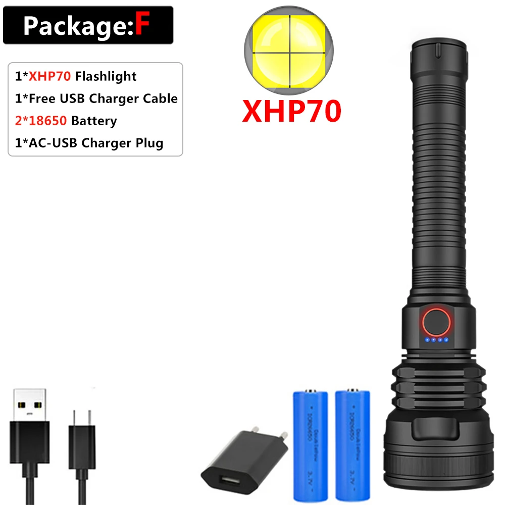 Package F Яркий светодиодный светильник-вспышка xhp70.2 САМЫЙ МОЩНЫЙ СВЕТИЛЬНИК-вспышка 26650 usb фонарь xhp70 xhp50 фонарь 18650 охотничий Фонарь ручной светильник - Испускаемый цвет: Package F