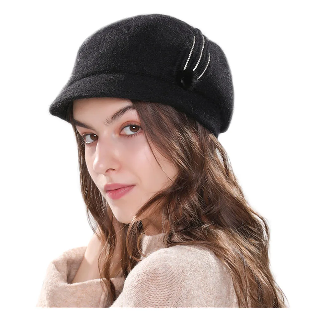 JAYCOSIN женская зимняя вязаная шапка из шерсти шапки женские модные вязаные шапочки повседневные уличные Лыжные шапки толстые теплые шапки для женщин 906#2 - Цвет: BK