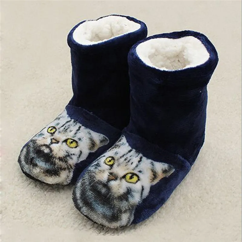 

Winter Cotton Cat Animal Printed Warm Snow Boot Soft Fleece Booties Anti Slip Thick Plush Indoor Home Shoes #40