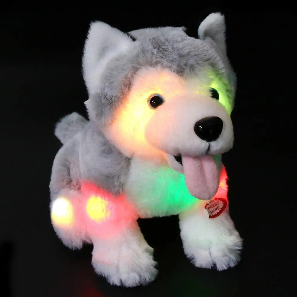 СВЕТОДИОДНЫЙ мягкие светильники в виде животных на Собака Хаски мягкая плюшевая игрушка с магический шар красочные ночные огни светятся в темноте идеально подарки для детей