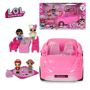 

Original LOL Surprise Dolls Playing House Toy Picnic Car Convertible with Furniture Set Toys Pink Sports Car Gift for Girls