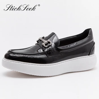 

Fashion Genuine Leather Man Comfortable Casual Metal Trim Loafers Round Toe Slip on Mens Flat Platform White Sole Shoes TL85
